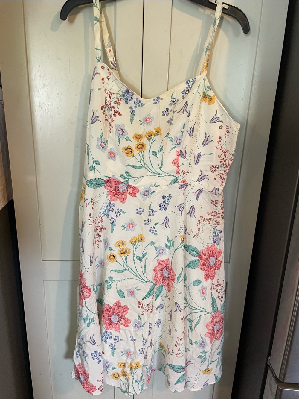 White Floral Sundress with Pink, Yellow & Green
